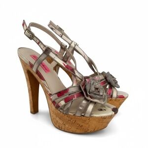 Betsey Johnson Vintage Floral Satin Cork Platform Heels Sz‎ 8.5 Party Holiday